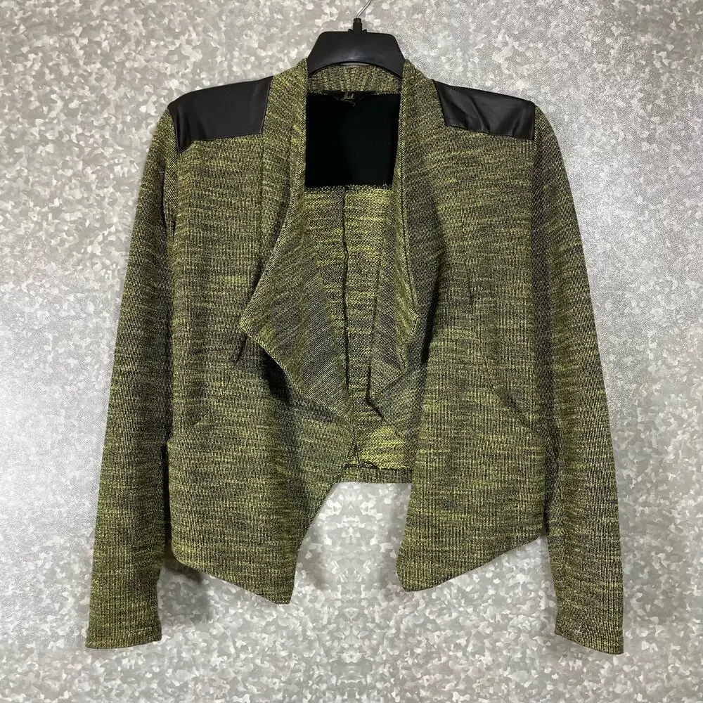 Jack Women’s Green & Black Faux Leather Patch Open Blazer - Size Small - Modern